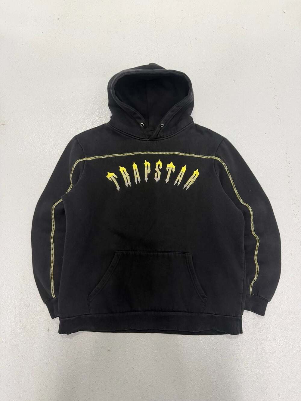 Trapstar London Contrast Stitch Arch Logo Hoodie Black and Yellow